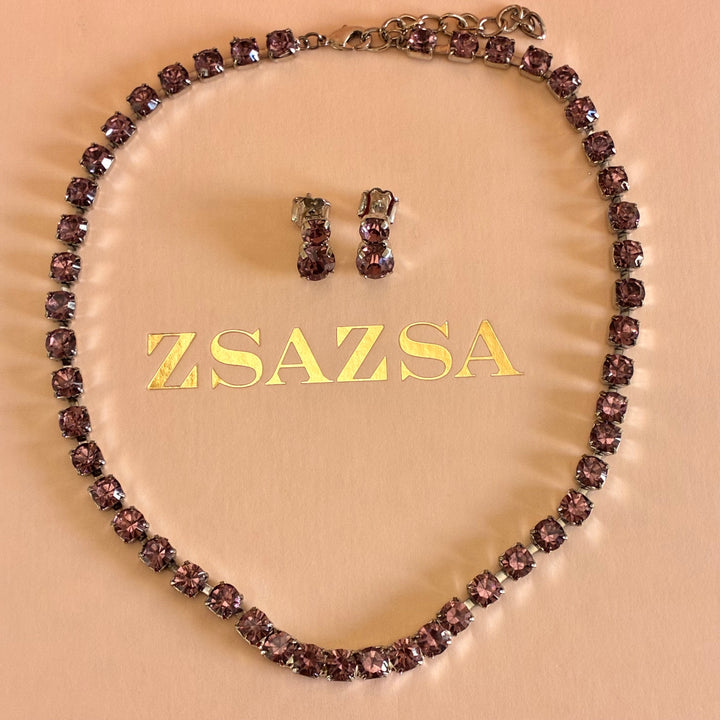Mauve Preciosa crystals silver set