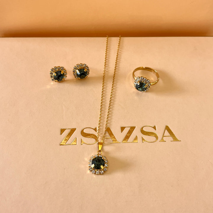 Grey flower preciosa crystals set