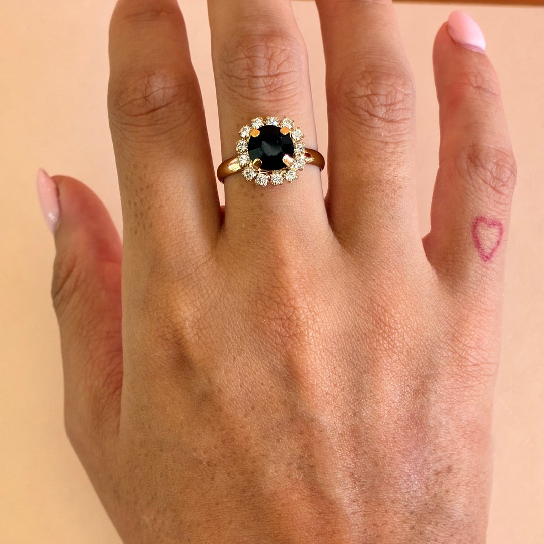 Dainty Black Preciosa crystals gold plated set