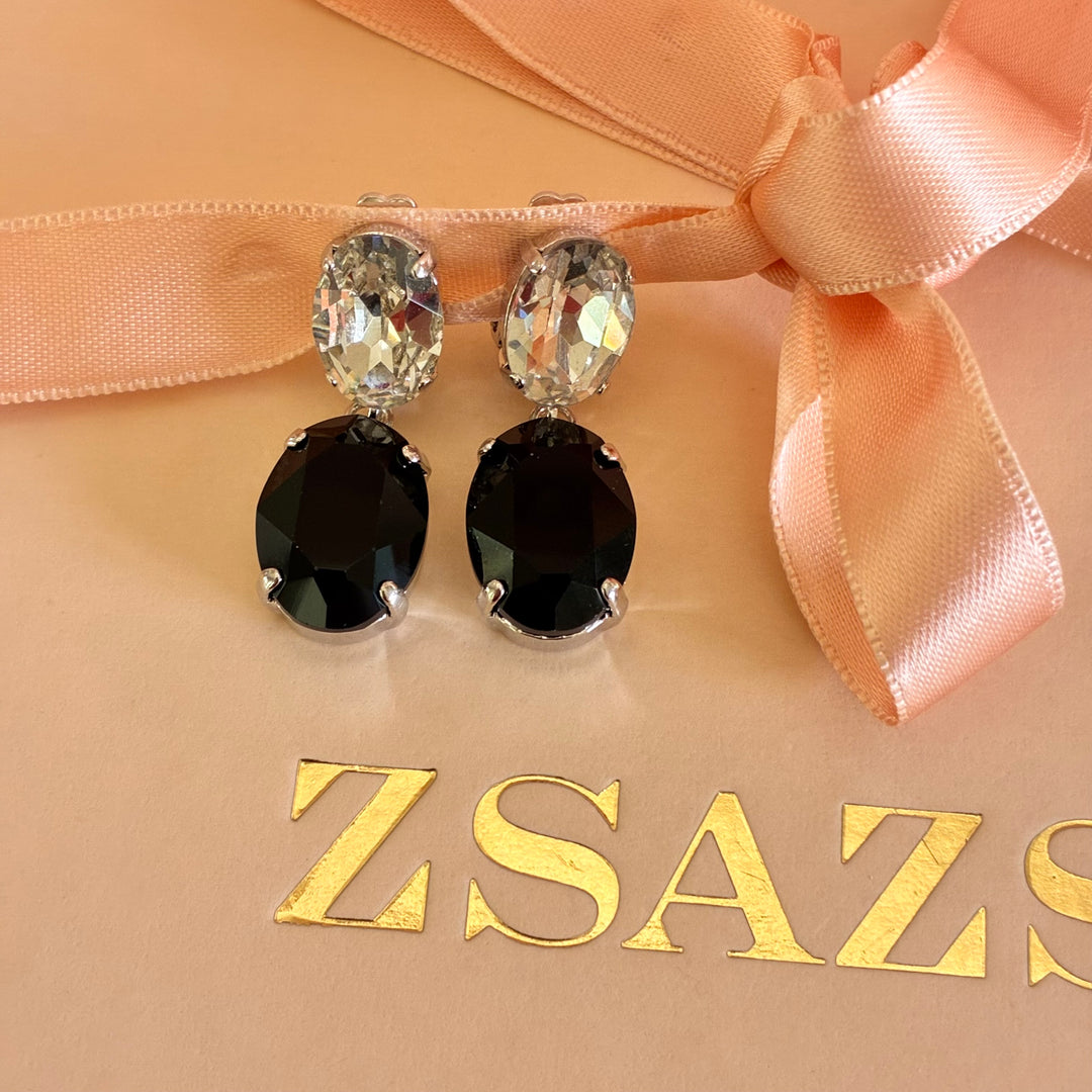 Black Swarovski crystals silver pendant set