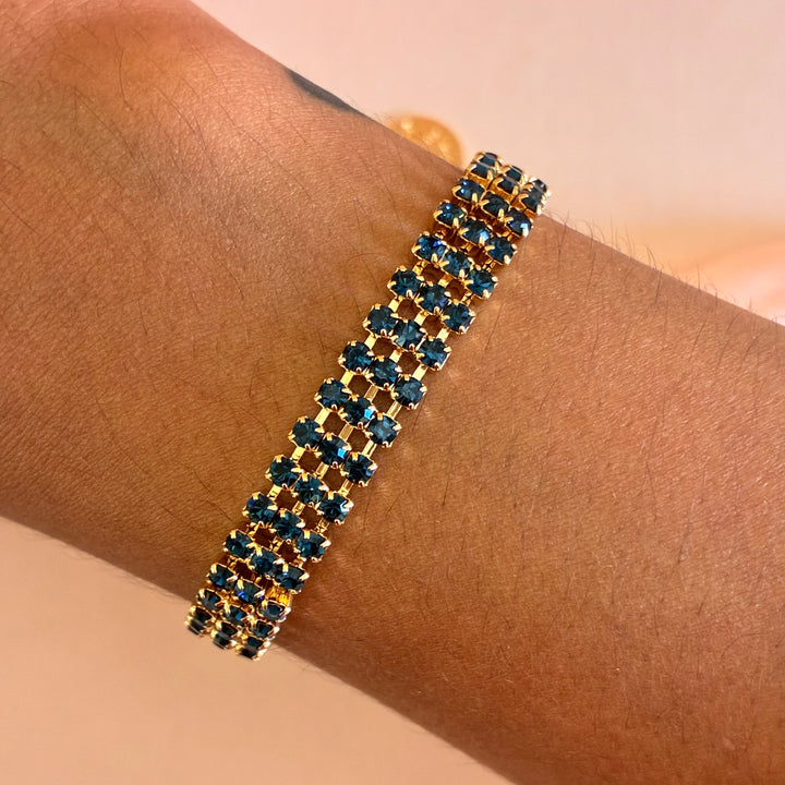 3 rows Navy blue Preciosa crystals bracelet