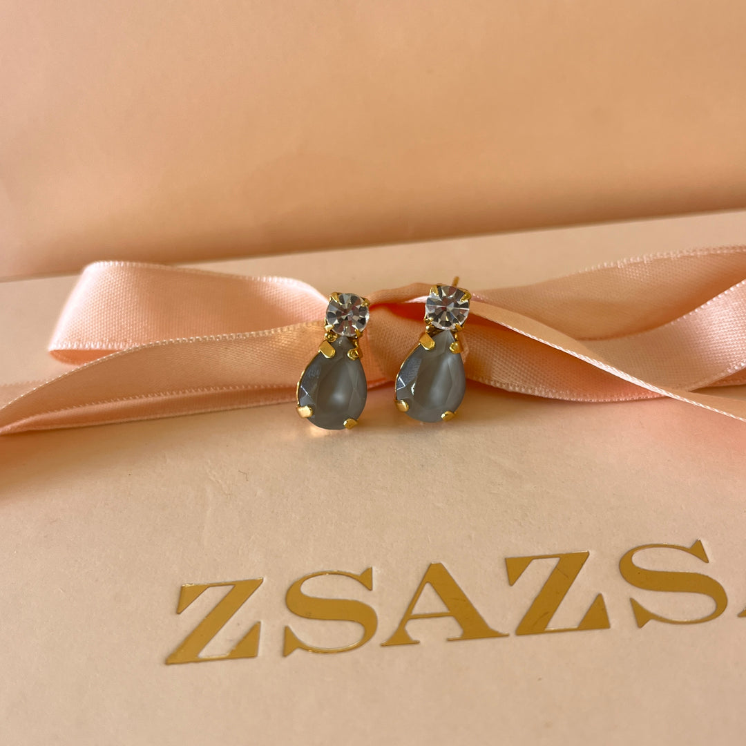 Light grey teardrop preciosa crystals studs