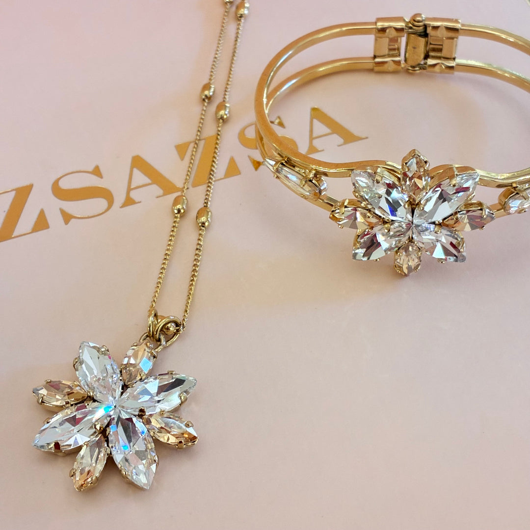 Flower Champagne Swarovski crystals set