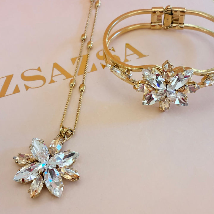 Flower Champagne Swarovski crystals set