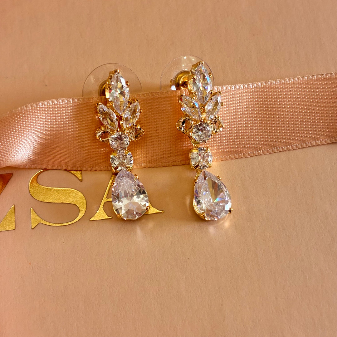 Marquise and teardrop zircone gold plated earrings