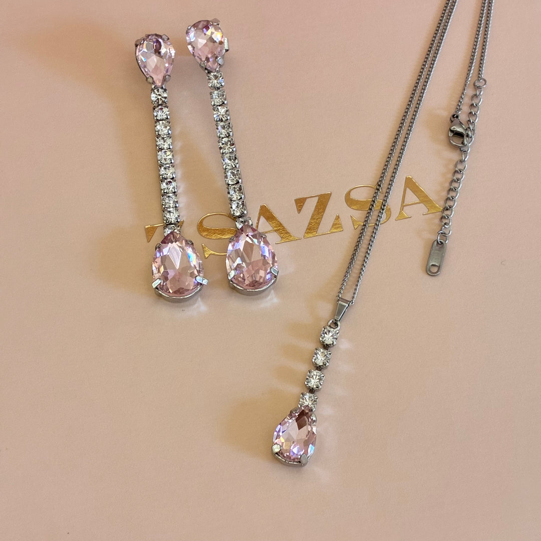 Light pink Swarovski crystals silver set