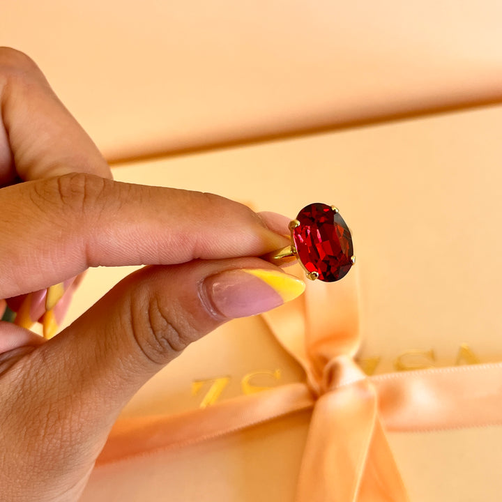 Red oval preciosa crystal ring