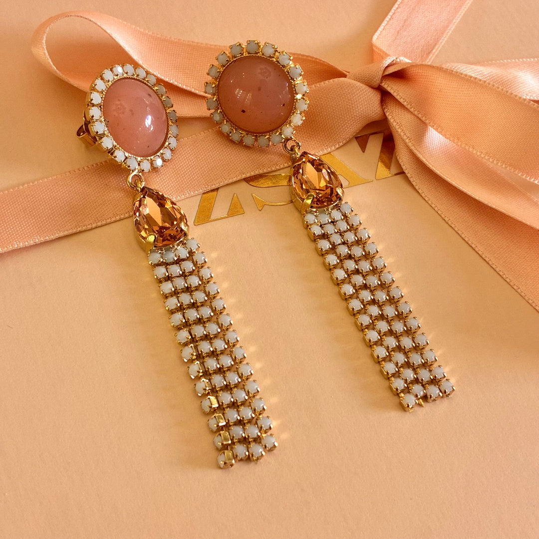 Peach teardrop fringe earrings