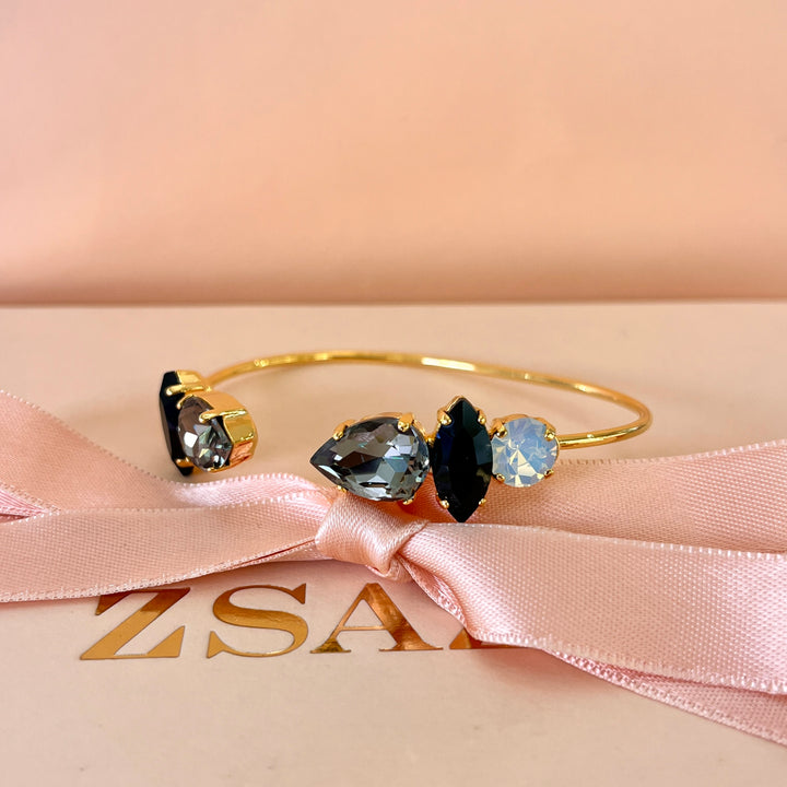 Grey,black & white preciosa crystals bangle