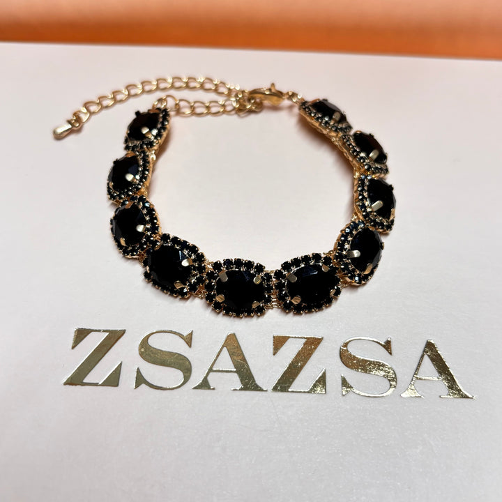 Oval black rhinestone gold bracelet