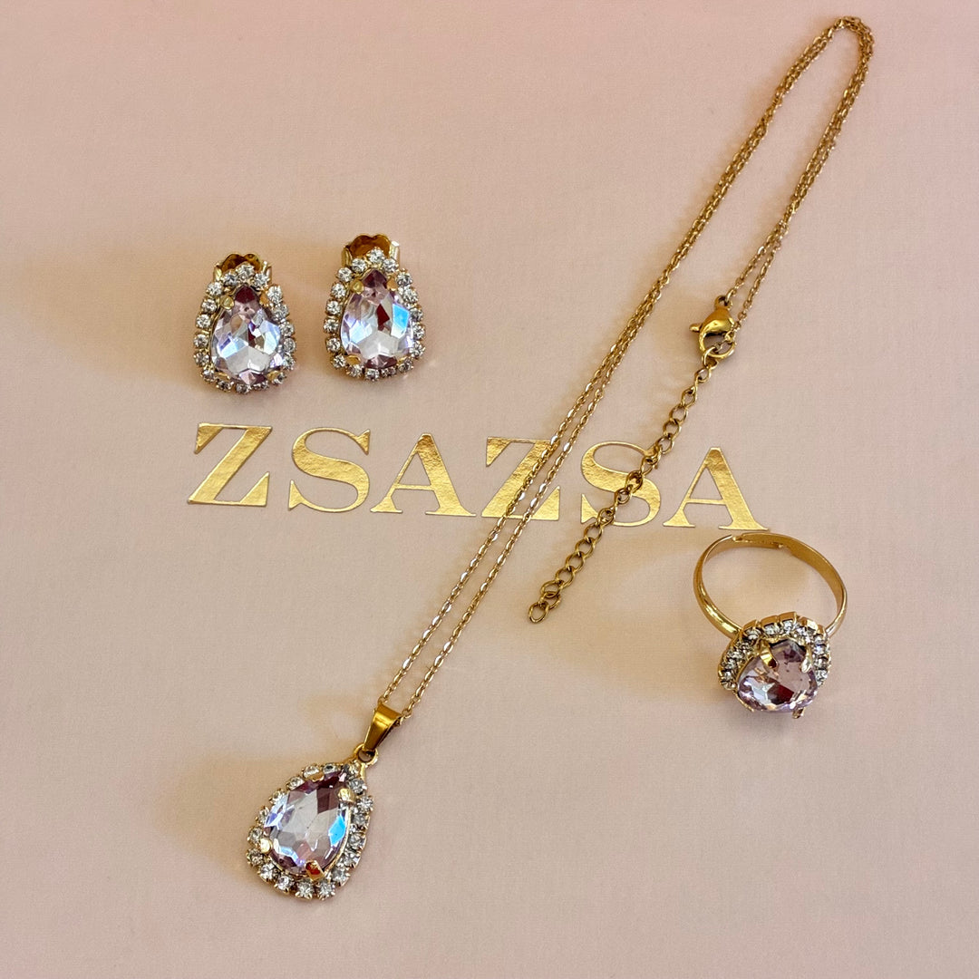 Teardrop lilac Preciosa Crystals gold plated set