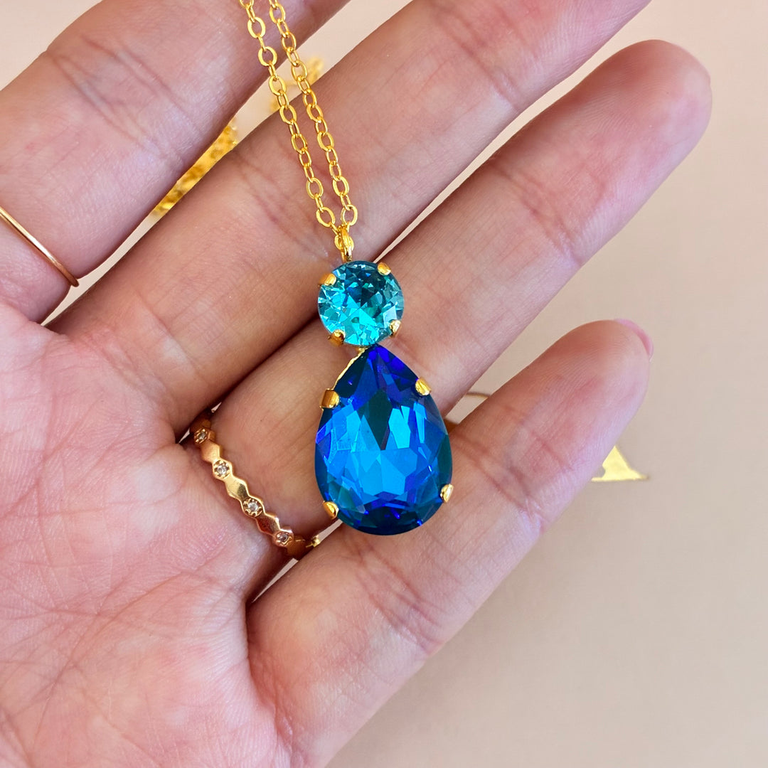 Royal blue Swarovski crystals gold plated set