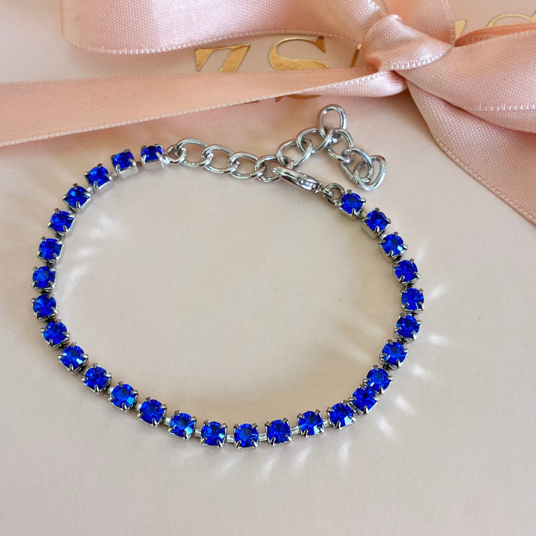 Royal blue Swarovski crystals silver bracelet