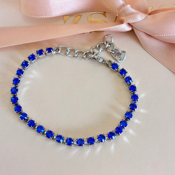 Royal blue Swarovski crystals silver bracelet