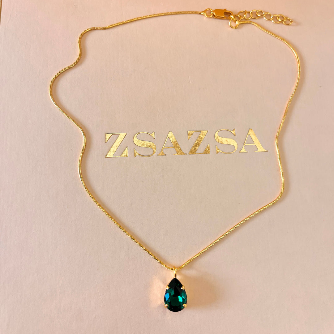 Dark green teardrop preciosa crystal pendant