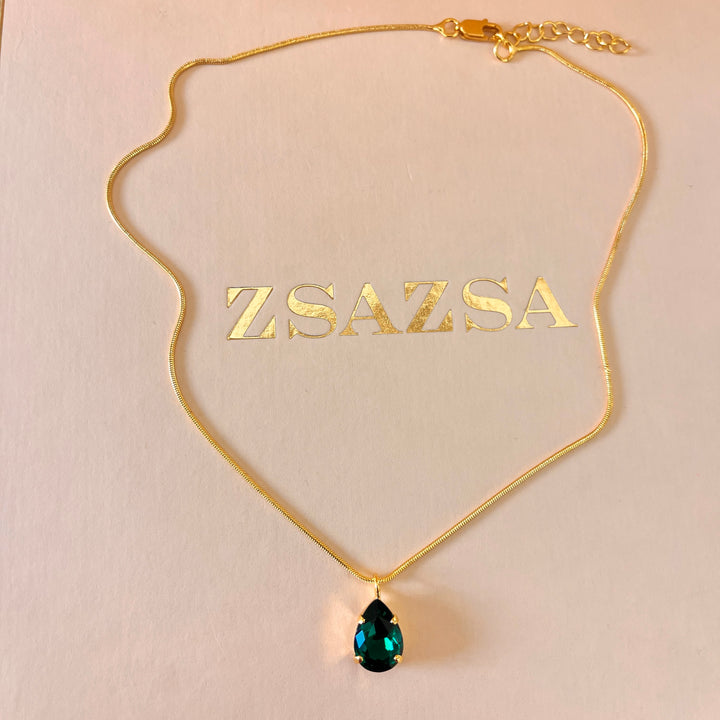 Dark green teardrop preciosa crystal pendant