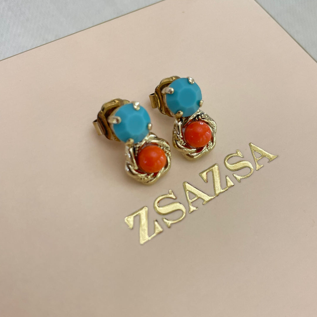 coral and turquoise basic studs