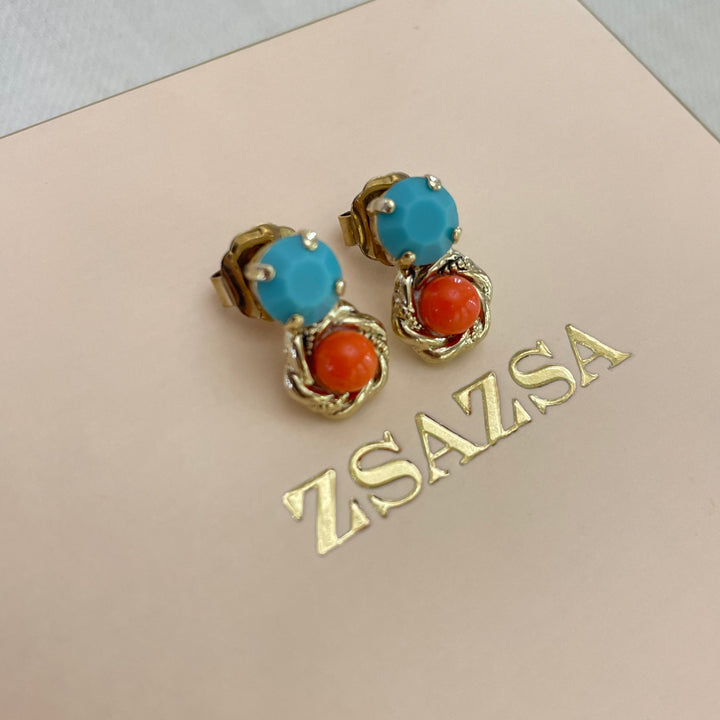coral and turquoise basic studs