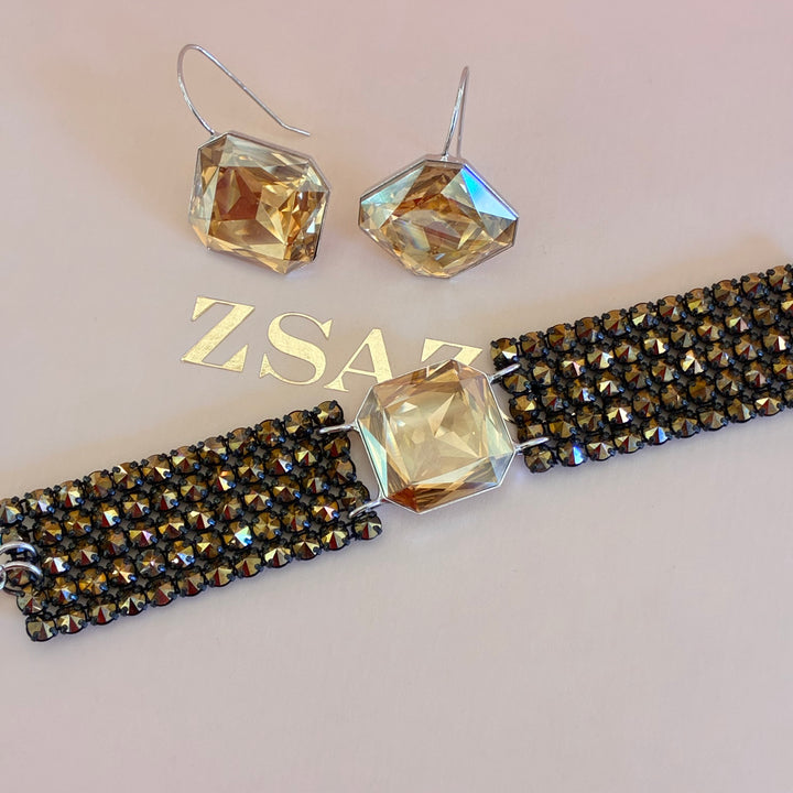 Bronze Swarovski crystals silver set