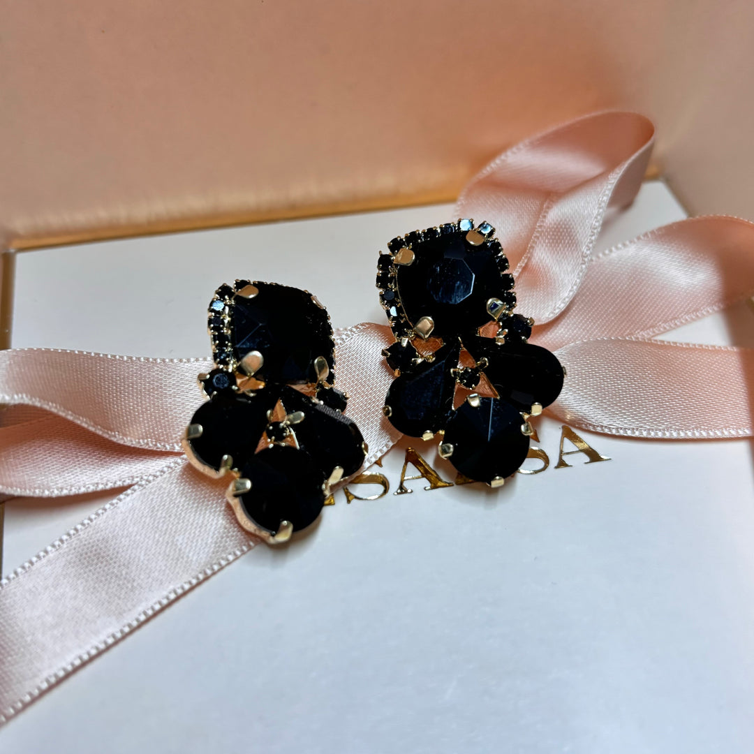 Black rhinestone gold earrings