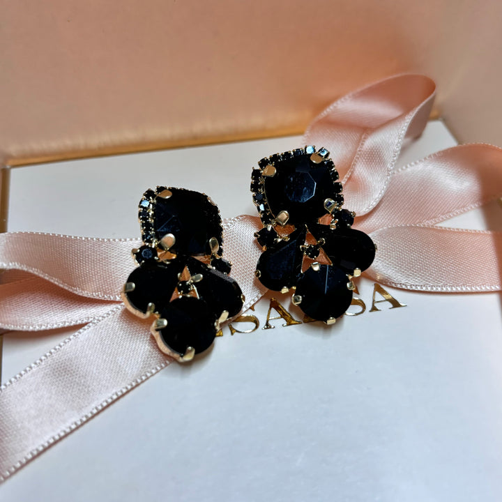 Black rhinestone gold earrings