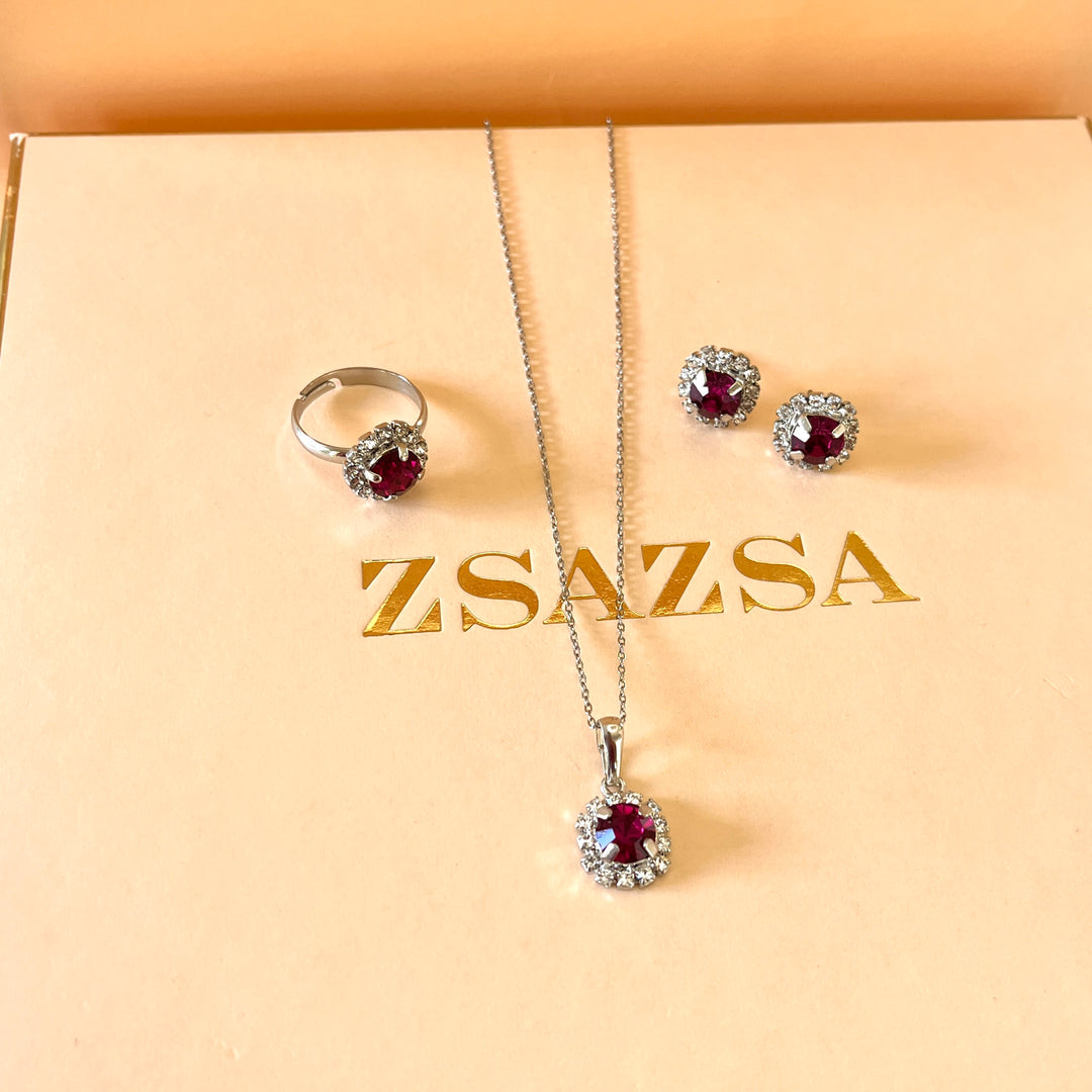 Fuchsia flower Swarovski crystals set