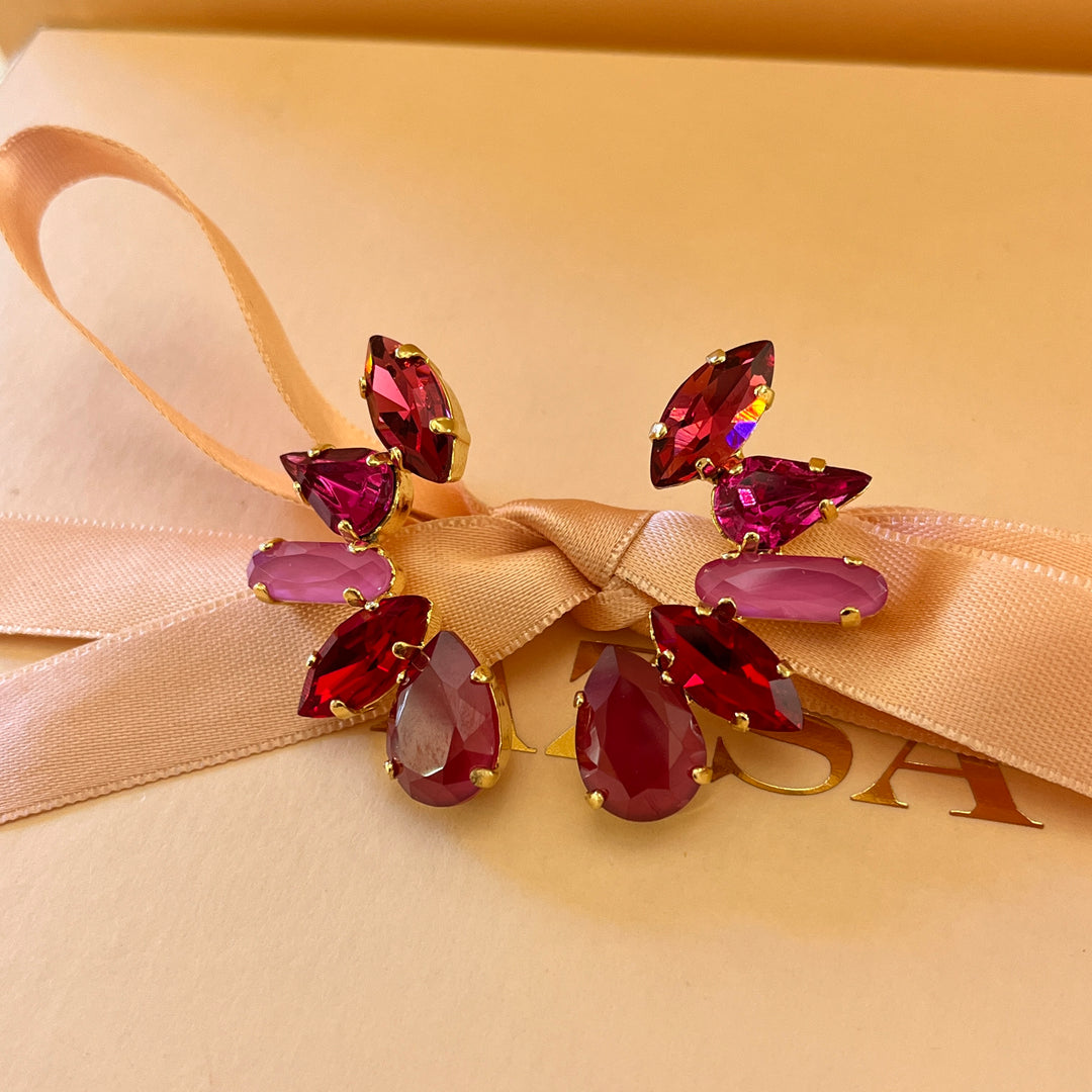 Fuchsia and red Swarovski crystals earrings