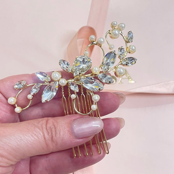 Gold or Rose gold pearl detail comb