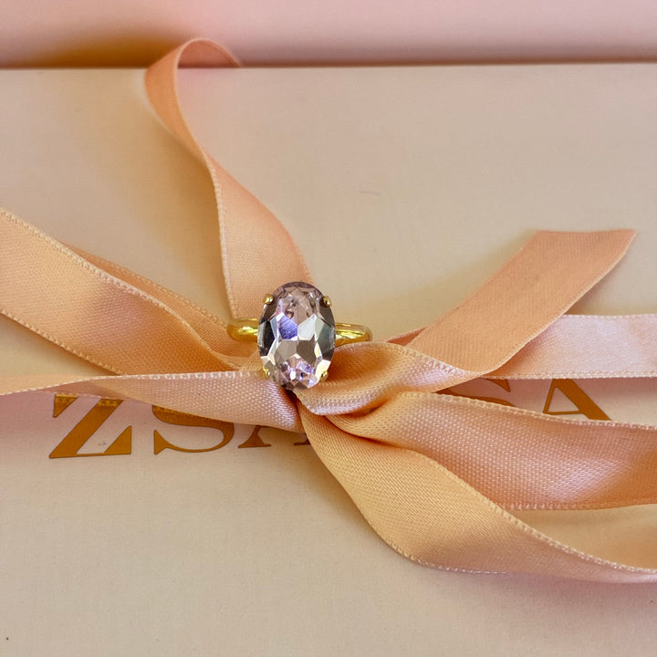 Oval light pink Preciosa crystals gold plated ring