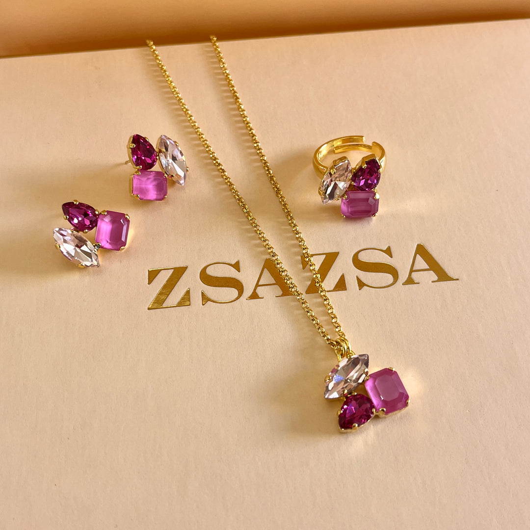 Shade of fuchsia Swarovski crystals set