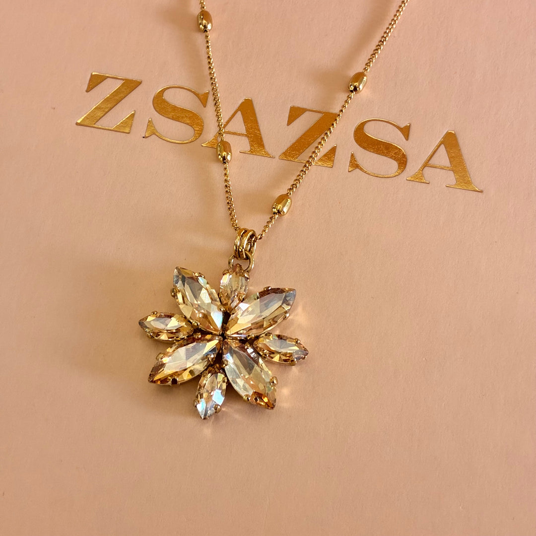Flower champagne Swarovski crystals pendant