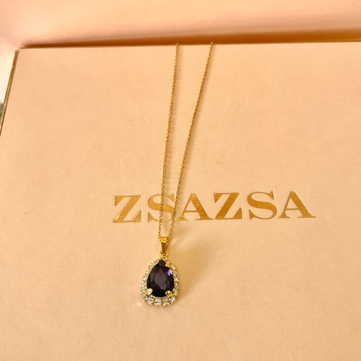 Purple teardrop preciosa crystals set