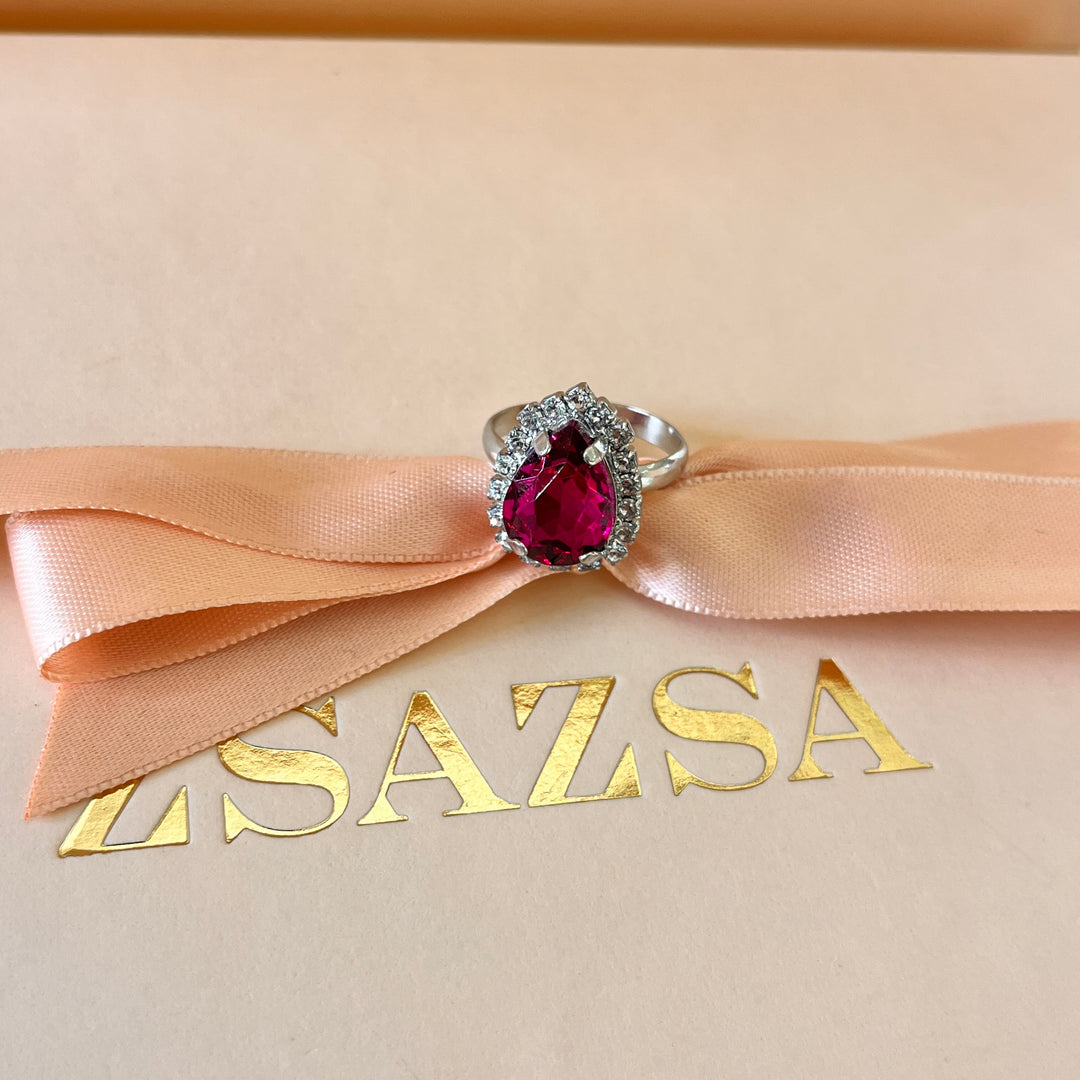 Fuchsia Teardrop Preciosa crystals set