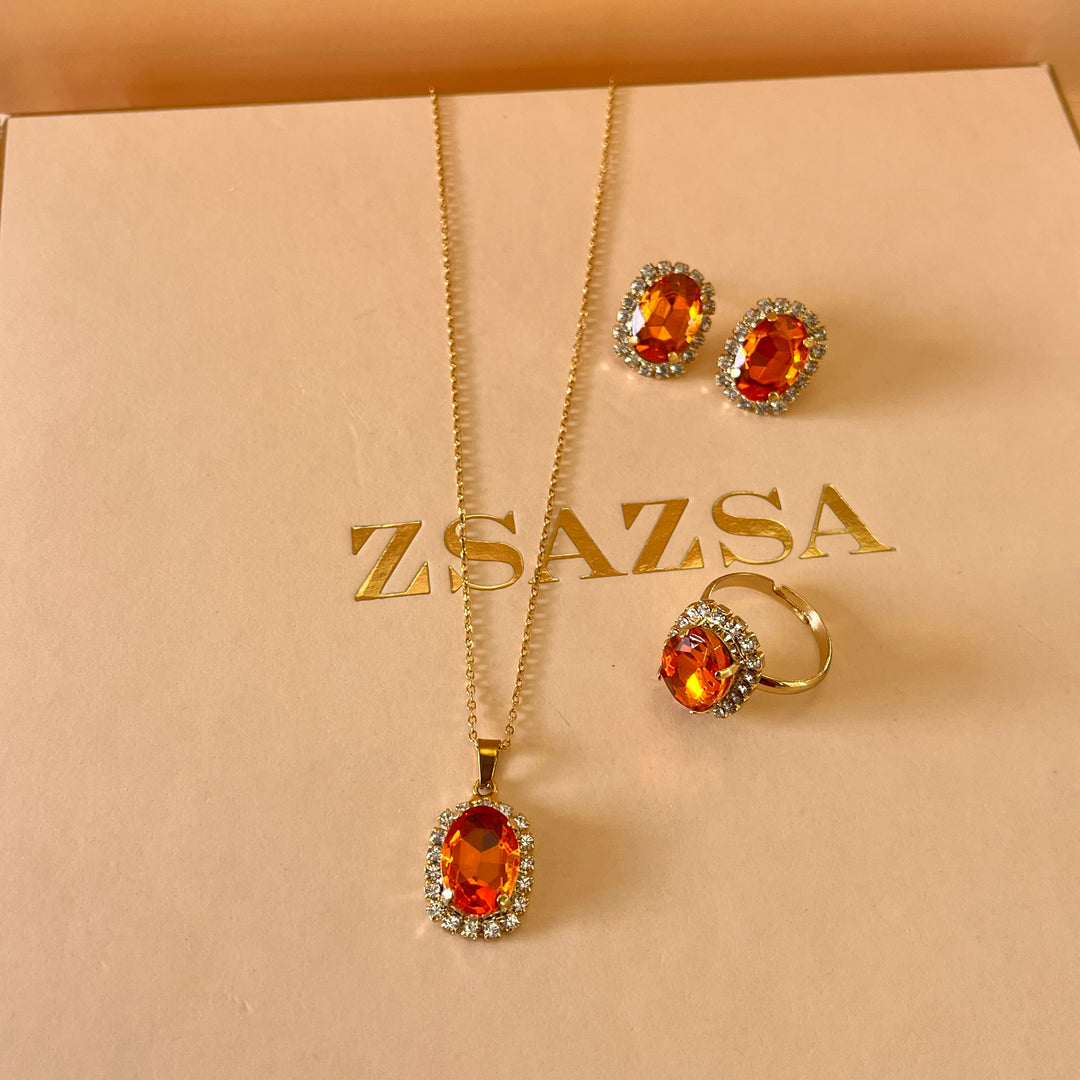 Orange oval Swarovski crystals set