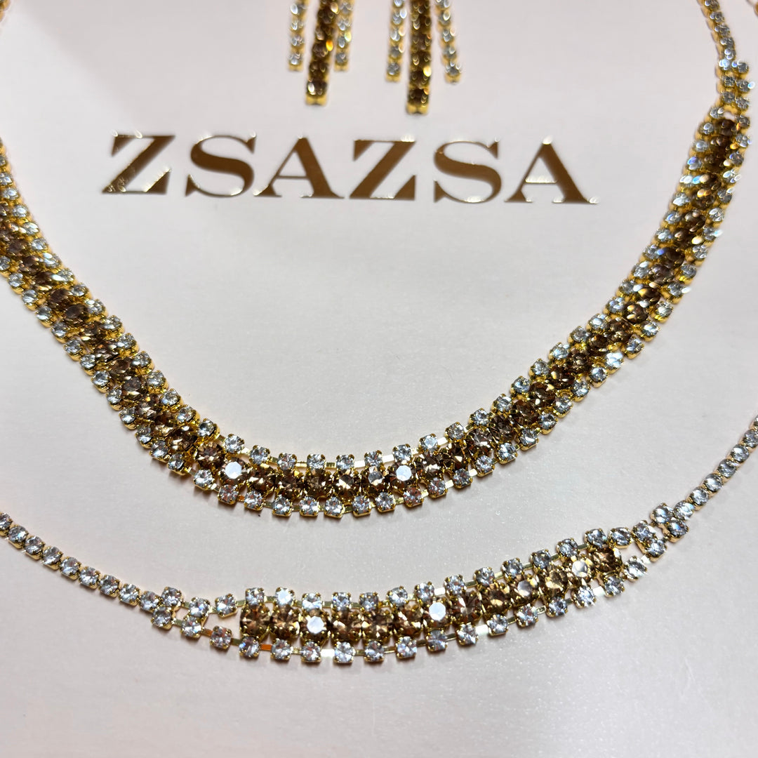 Bronze rhinestone gold plated set
