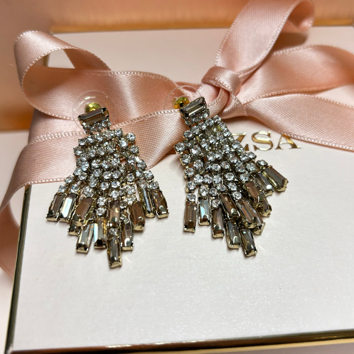 Bronze rhinestone fringe earrings