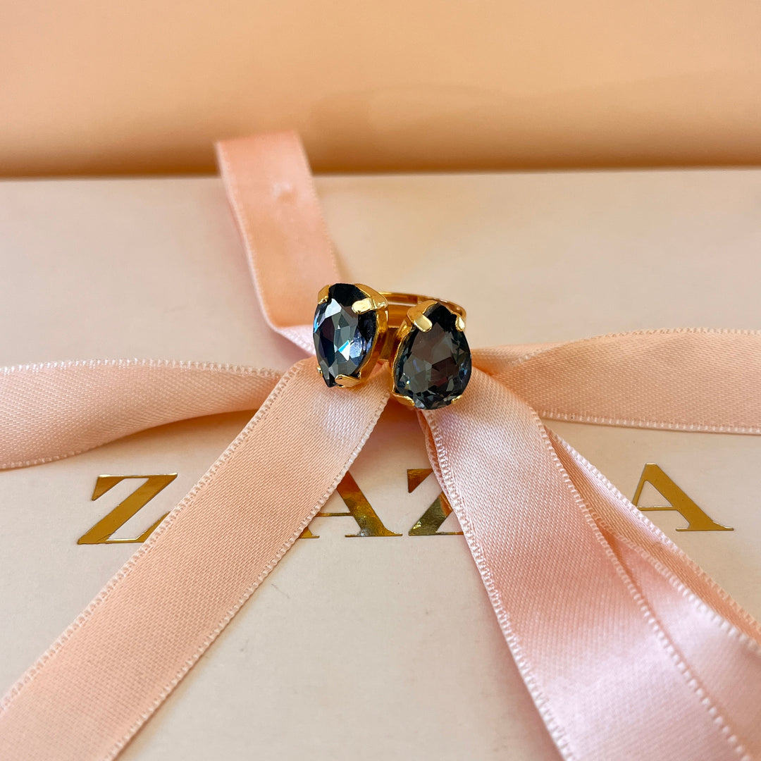 Grey teardrop preciosa crystal ring