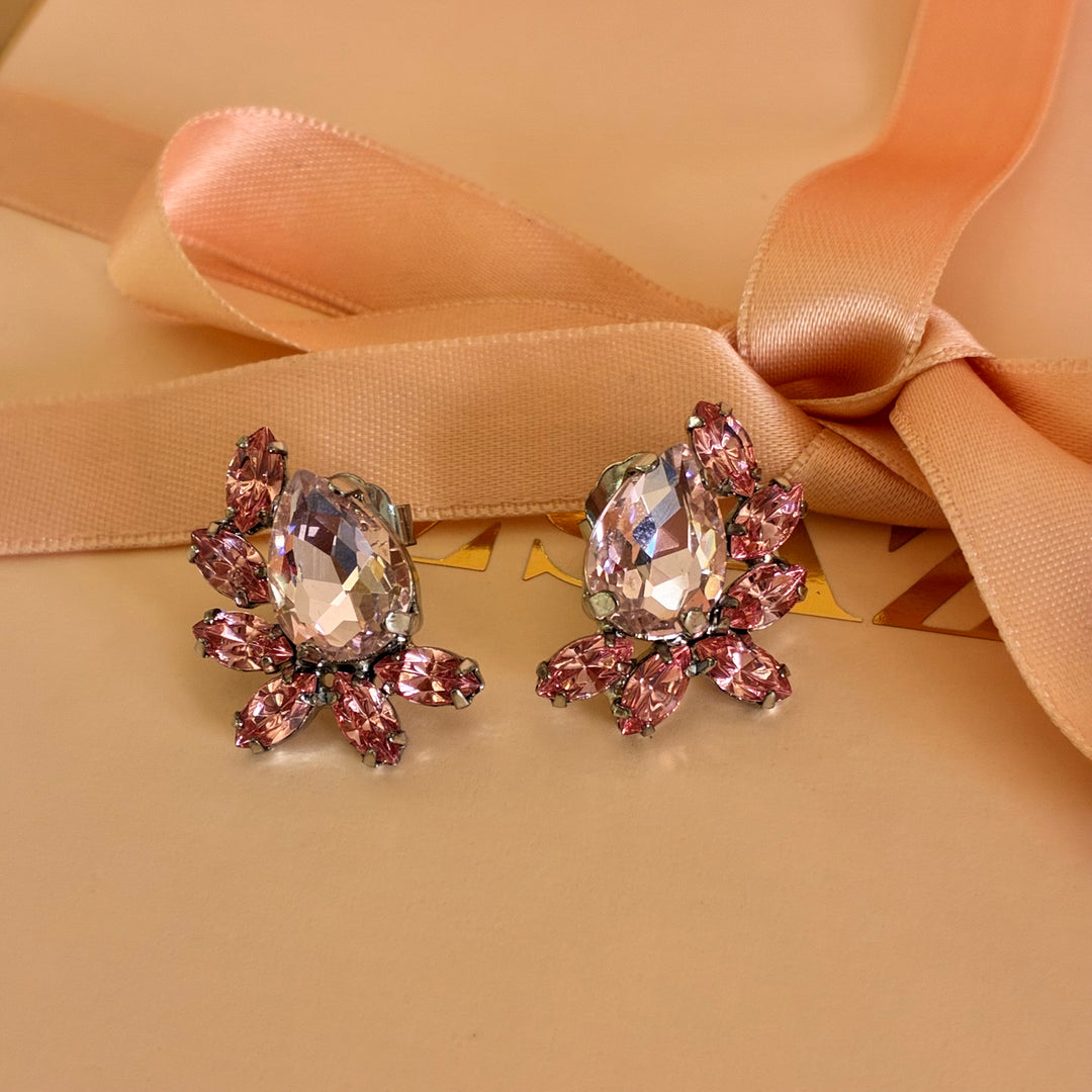 Pink teardrop silver plated set