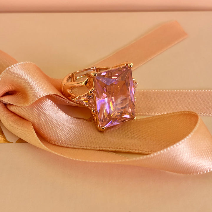 Rectangular pink rose gold plated ring
