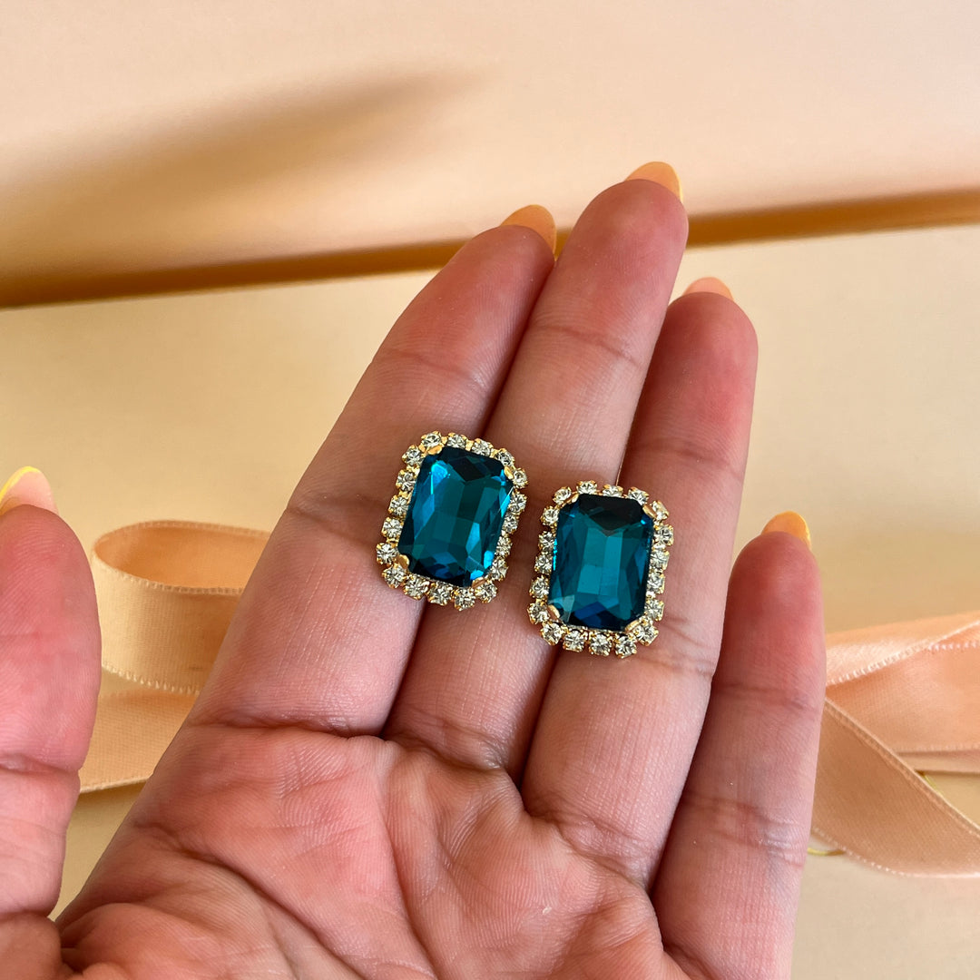 Verdemar rectangular Preciosa crystals studs and ring