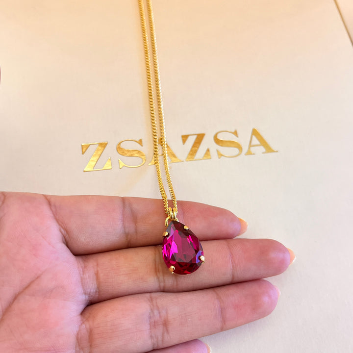 Fuchsia teardrop Swarovski crystal pendant