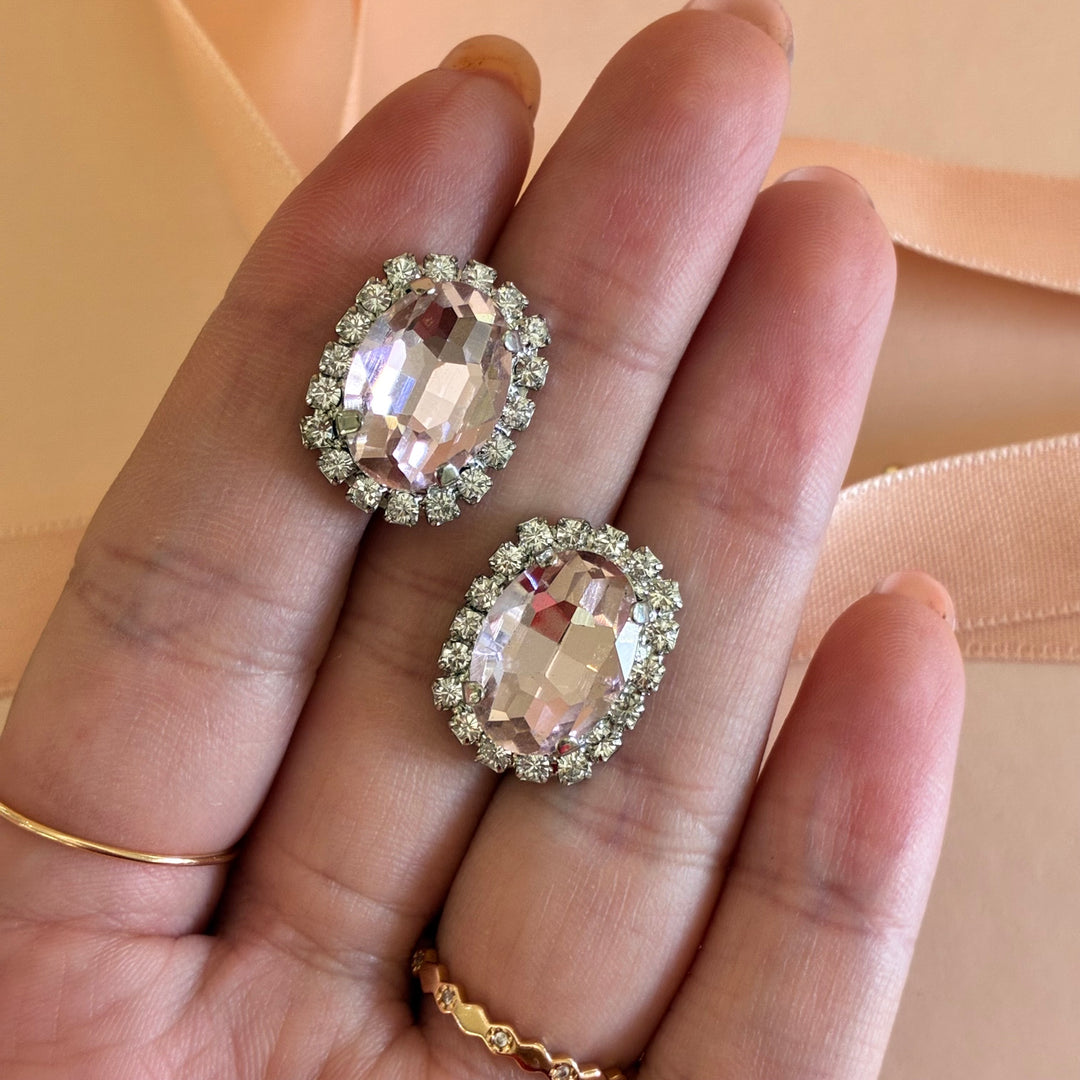 Oval light pink Preciosa crystals silver pendant set