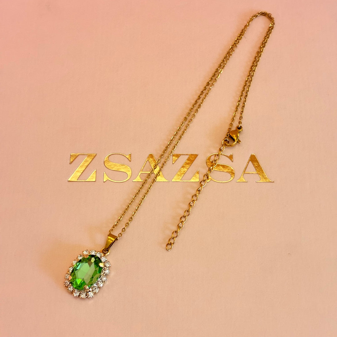 Green oval Preciosa crystals gold plated pendant