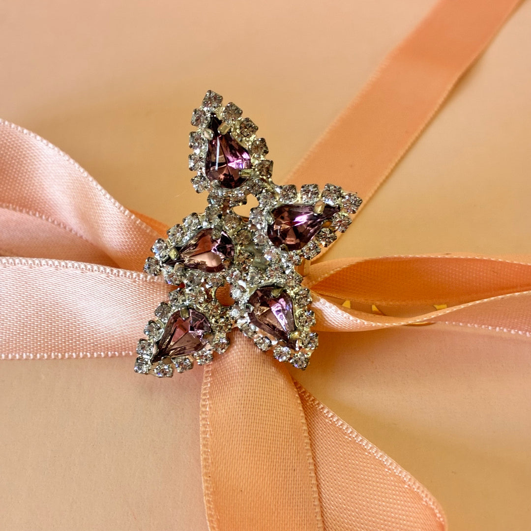 Mauve teardrop preciosa crystals silver set