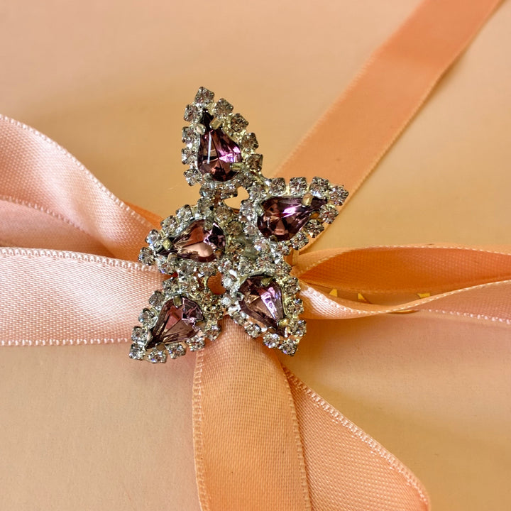 Mauve teardrop preciosa crystals silver set