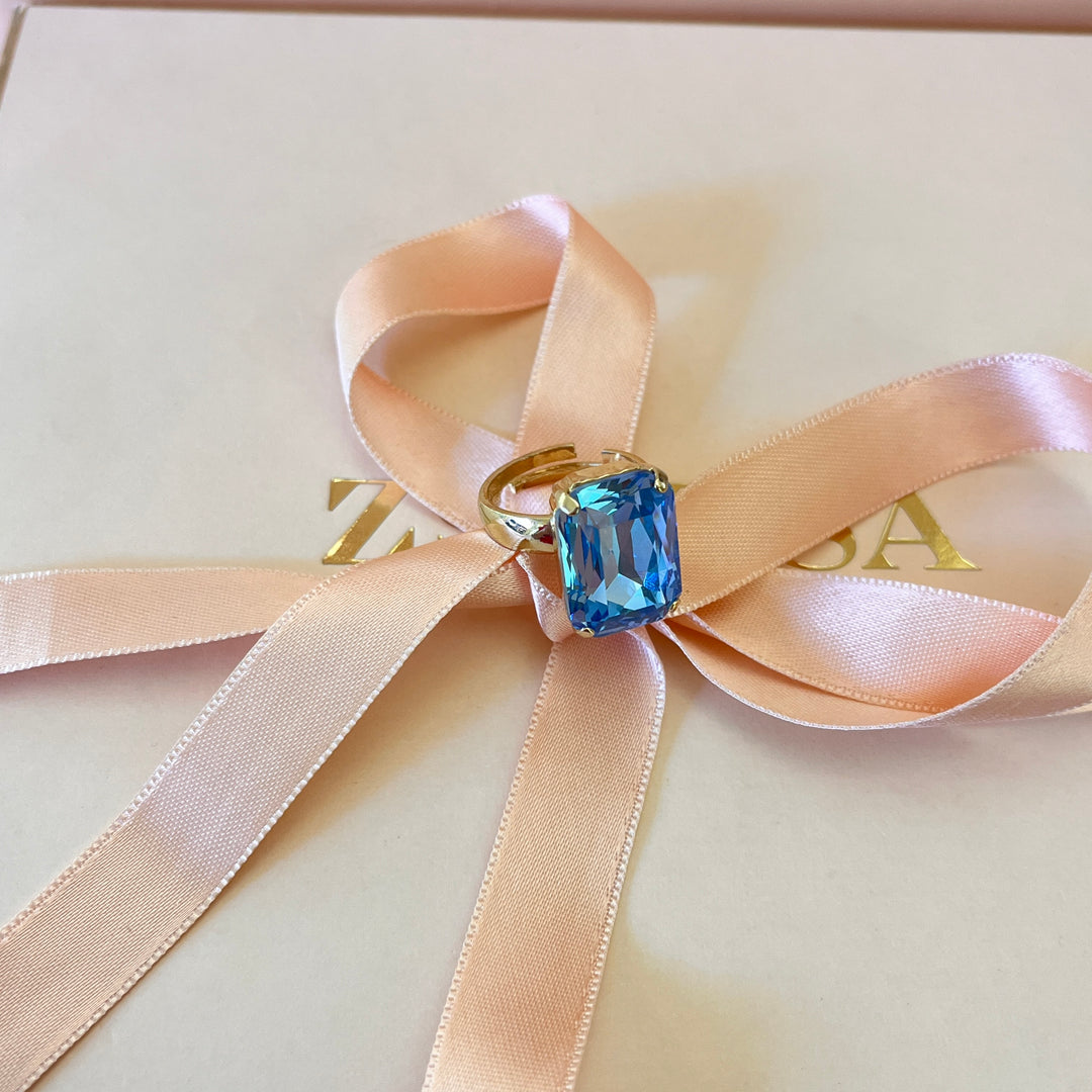 Light blue rectangular Preciosa crystals ring