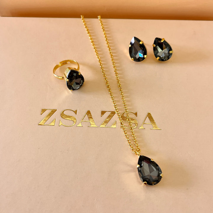 Grey teardrop Preciosa crystals set