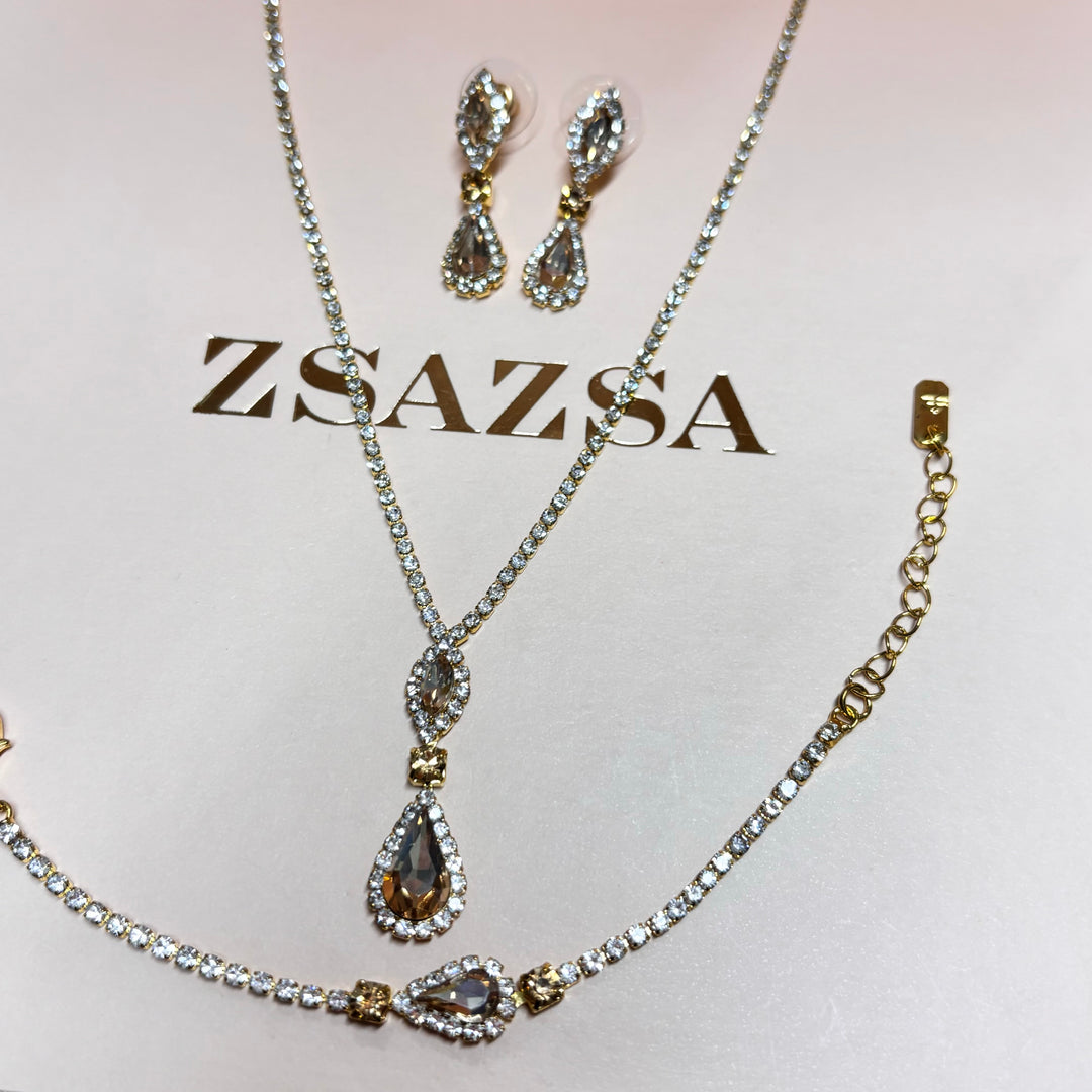 Marquiese and teardrop bronze rhinestone set