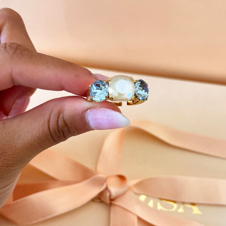 Light blue Swarovski crystals ring