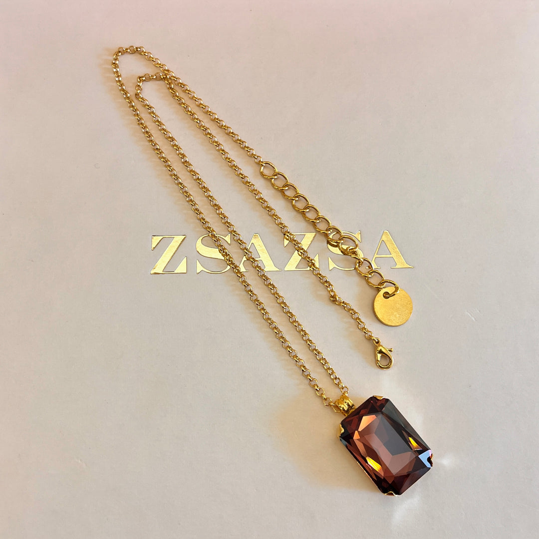 Purple rectangular preciosa crystal pendant